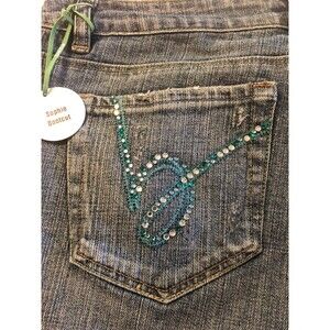 Bebe Women's Jeans Sophie Bootcut Rhinestones Distressed Size 30 X 34 NWT